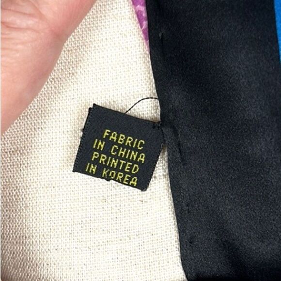 Rush Limbaugh Vintage Silk Black with Blue Pink Green Hand Rolled Scarf - Picture 11 of 13